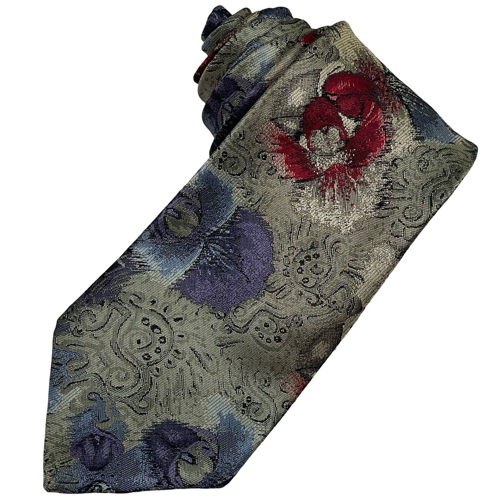 Vintage Wembley Tie Wemsilk Men Necktie Floral Paisley Brocade‎ Silk Blend Retro